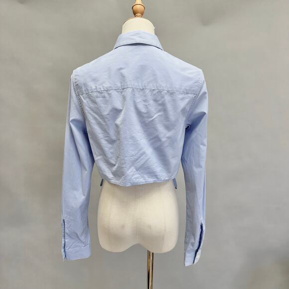 Tome Light Blue Poplin Button-Up Long Sleeve Blouse Open Back Size 2 - Picture 6 of 14
